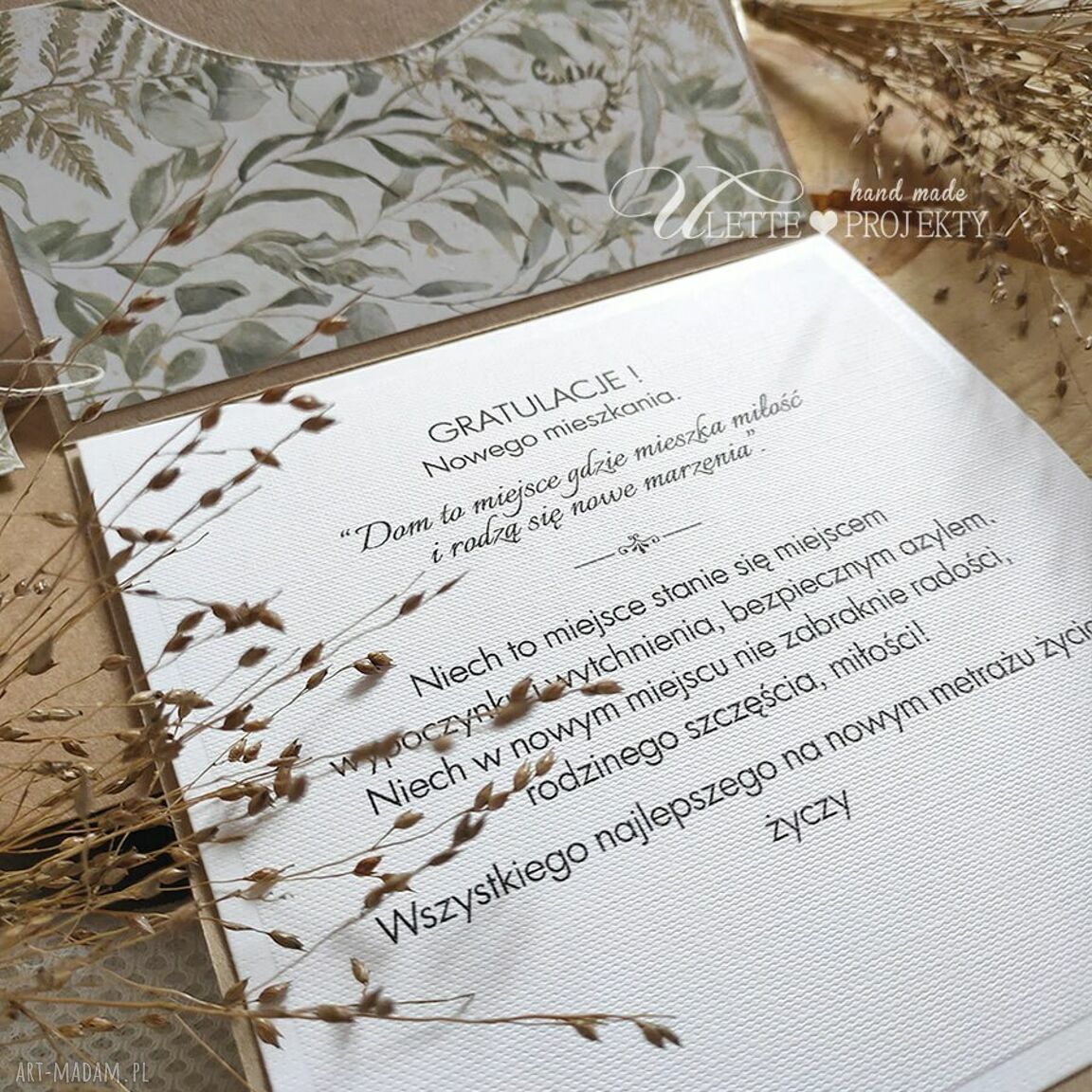 Kartka na parapetówkę "Mój nowy dom" w stylu eco craft