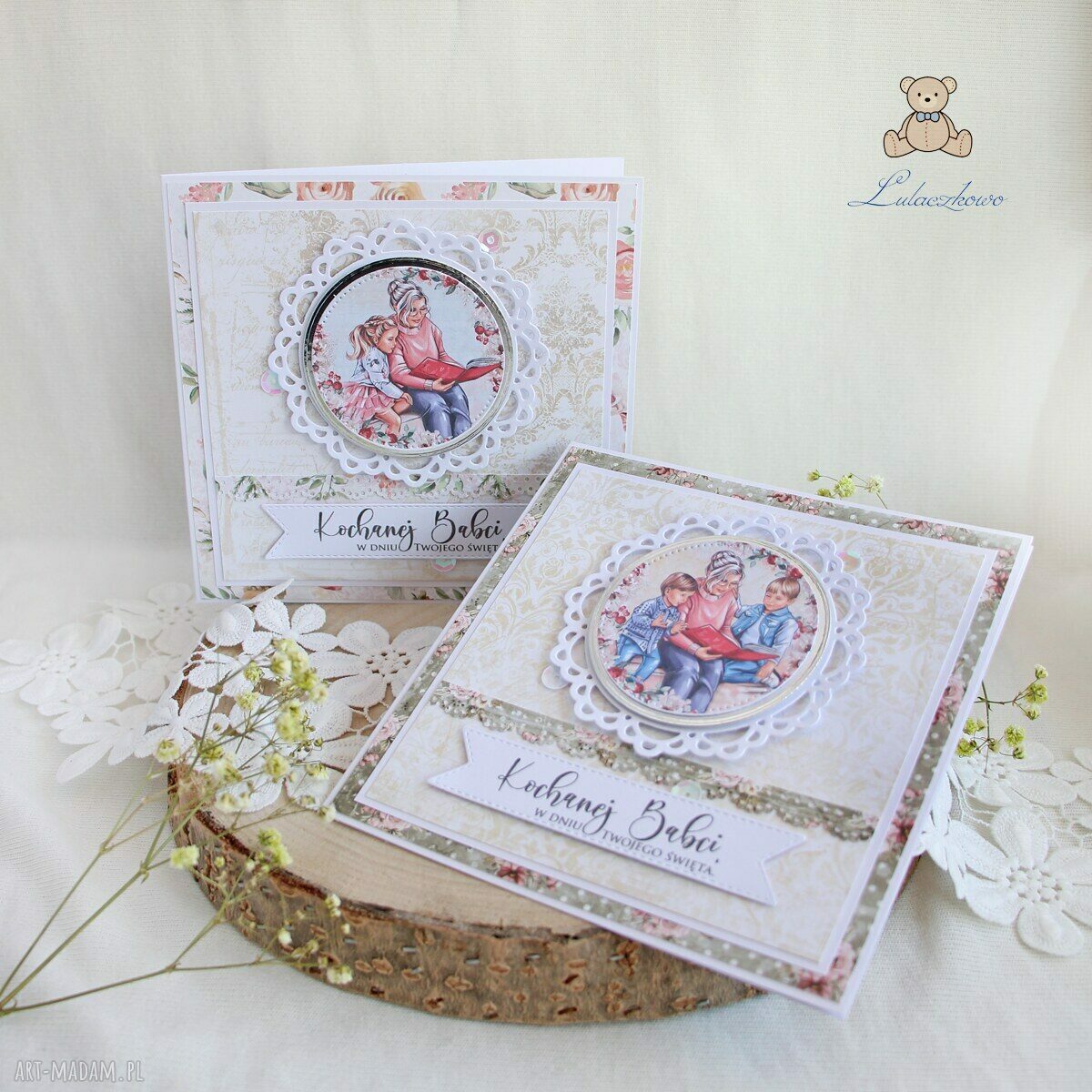 Kartka dla Babci - ręcznie robiona w stylu scrapbooking z białą kopertą