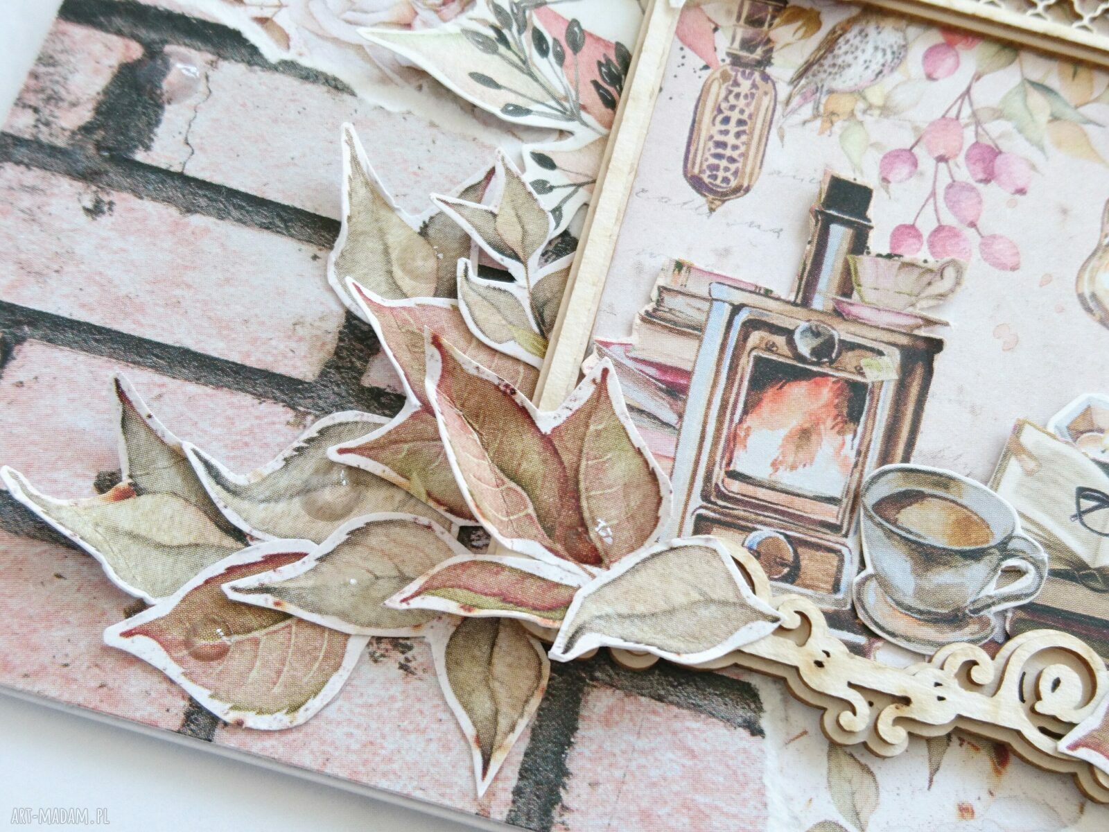 Kartka scrapbooking „Przytulny wieczór” 15x15 w białym pudełku