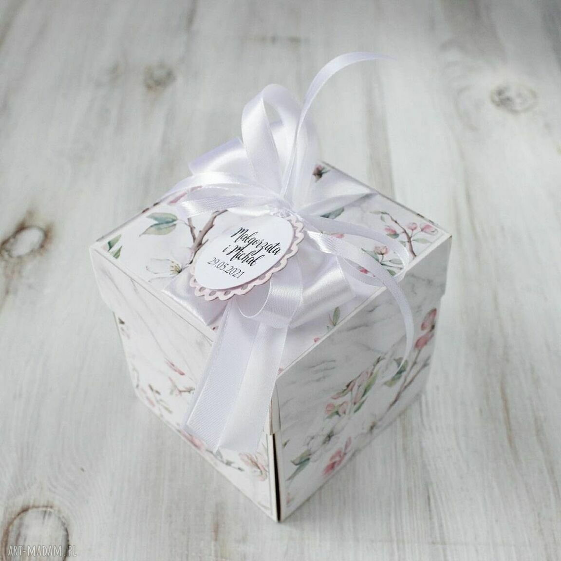 Pudełko-kartka na ślub i wesele (exploding box) 10x10x10 cm
