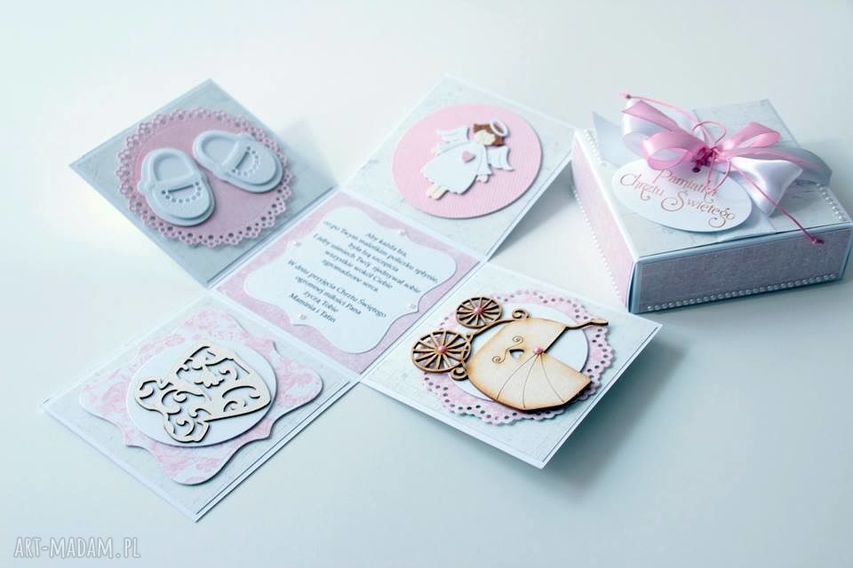 scrapbooking kartki: Pudełko niespodzianka dla dziewczynki na Chrzest ręcznie wykonane