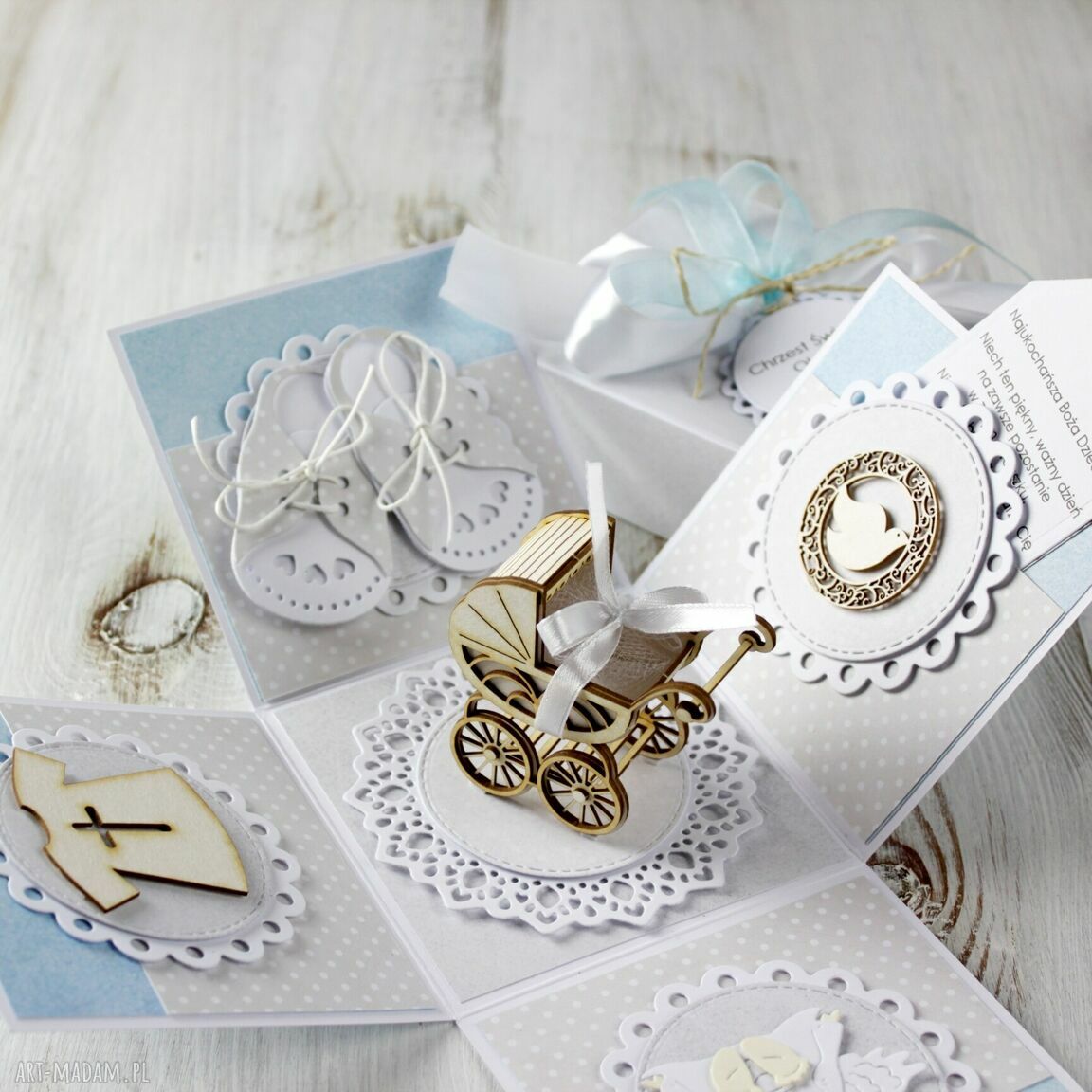 Kartka pudełko okazji chrztu Świętego box chrzest niespodzianką