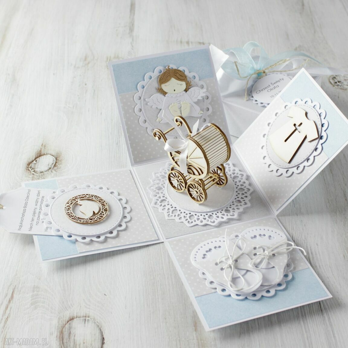 scrapbooking kartki: Kartka pudełko z okazji Chrztu Świętego HandMade