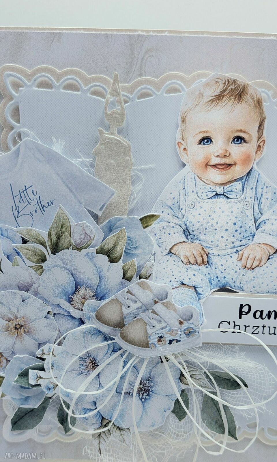 Pamiątka Chrztu Świętego w pudełku 14x14 cm - kartka ręcznie robiona z życzeniami