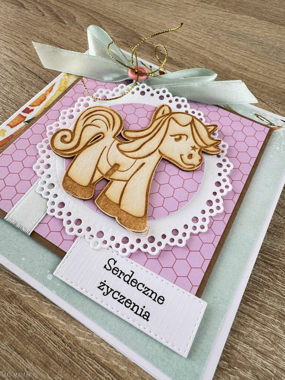 Ręcznie robiona kartka roczek, chrzest, urodziny i babyshower scrapbooking z kopertą