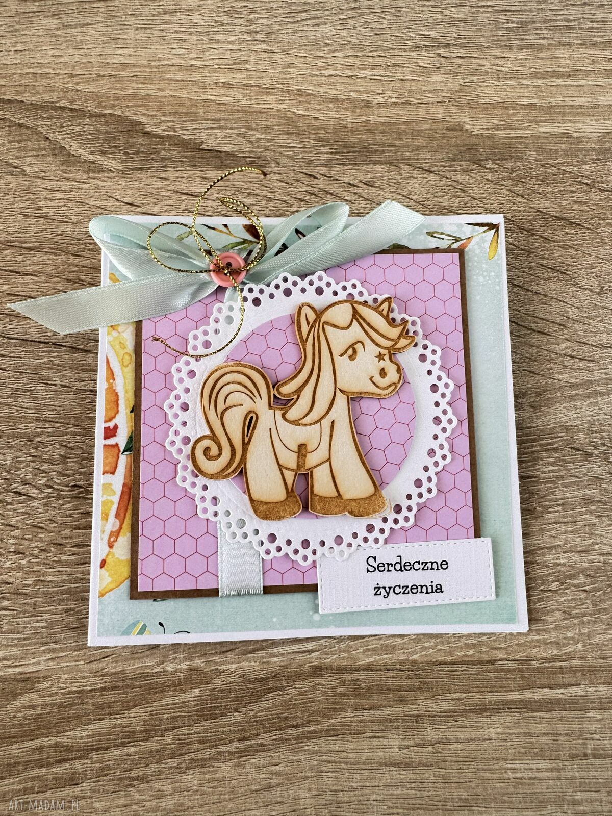Ręcznie robiona kartka roczek, chrzest, urodziny i babyshower - scrapbooking z kopertą