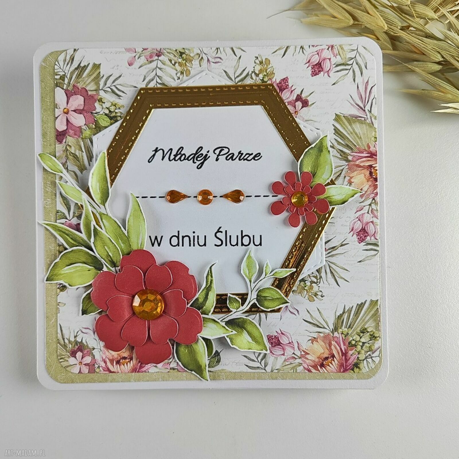 Kartka ślubna dla Młodej Pary z kwiatami