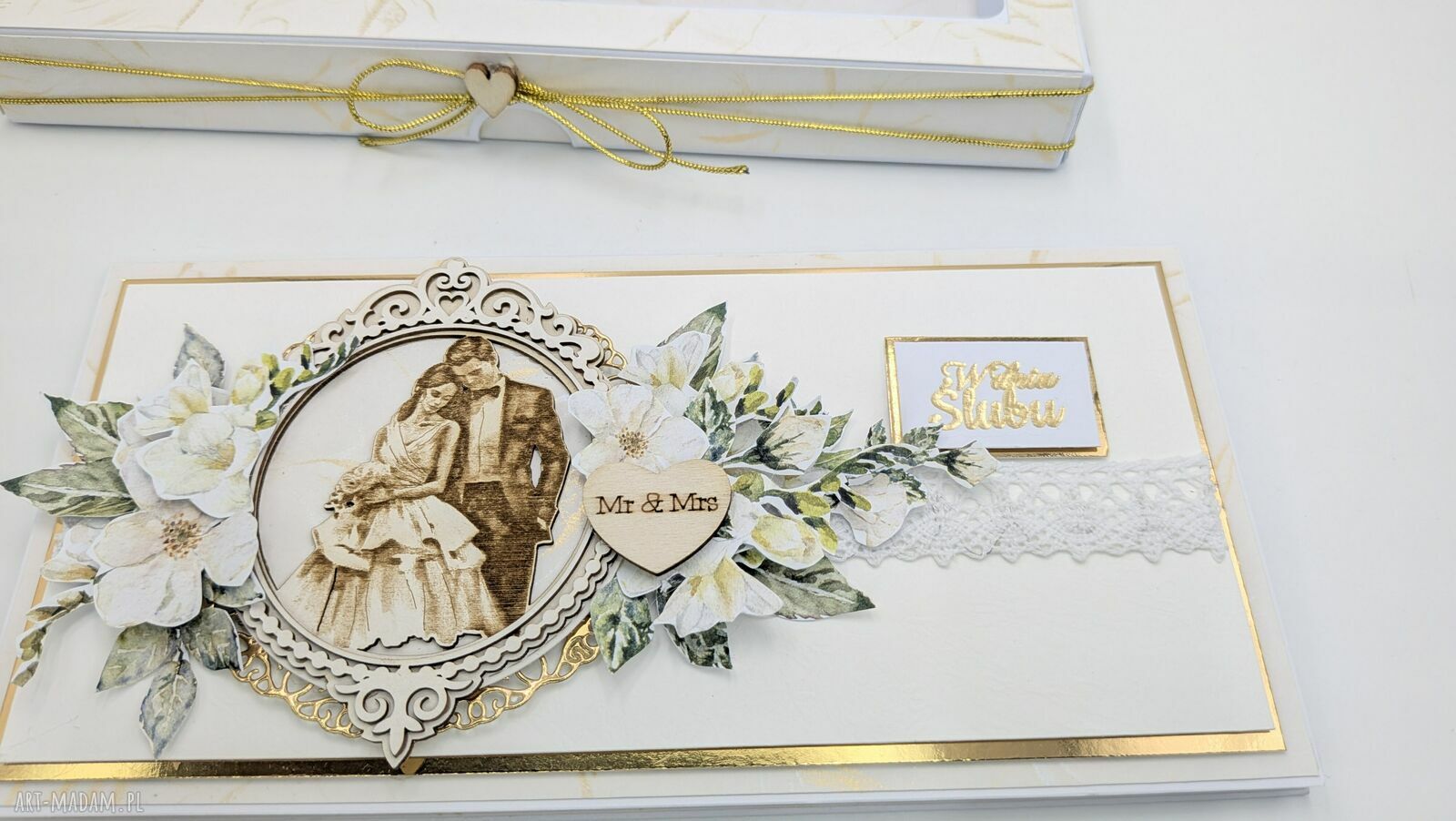 Elegancka kartka ślubna DL z pudełkiem na pieniądze