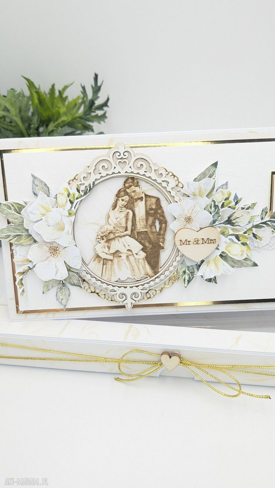 Elegancka kartka ślubna DL z pudełkiem na pieniądze