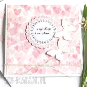 kartka ślubna handmade pink hearts