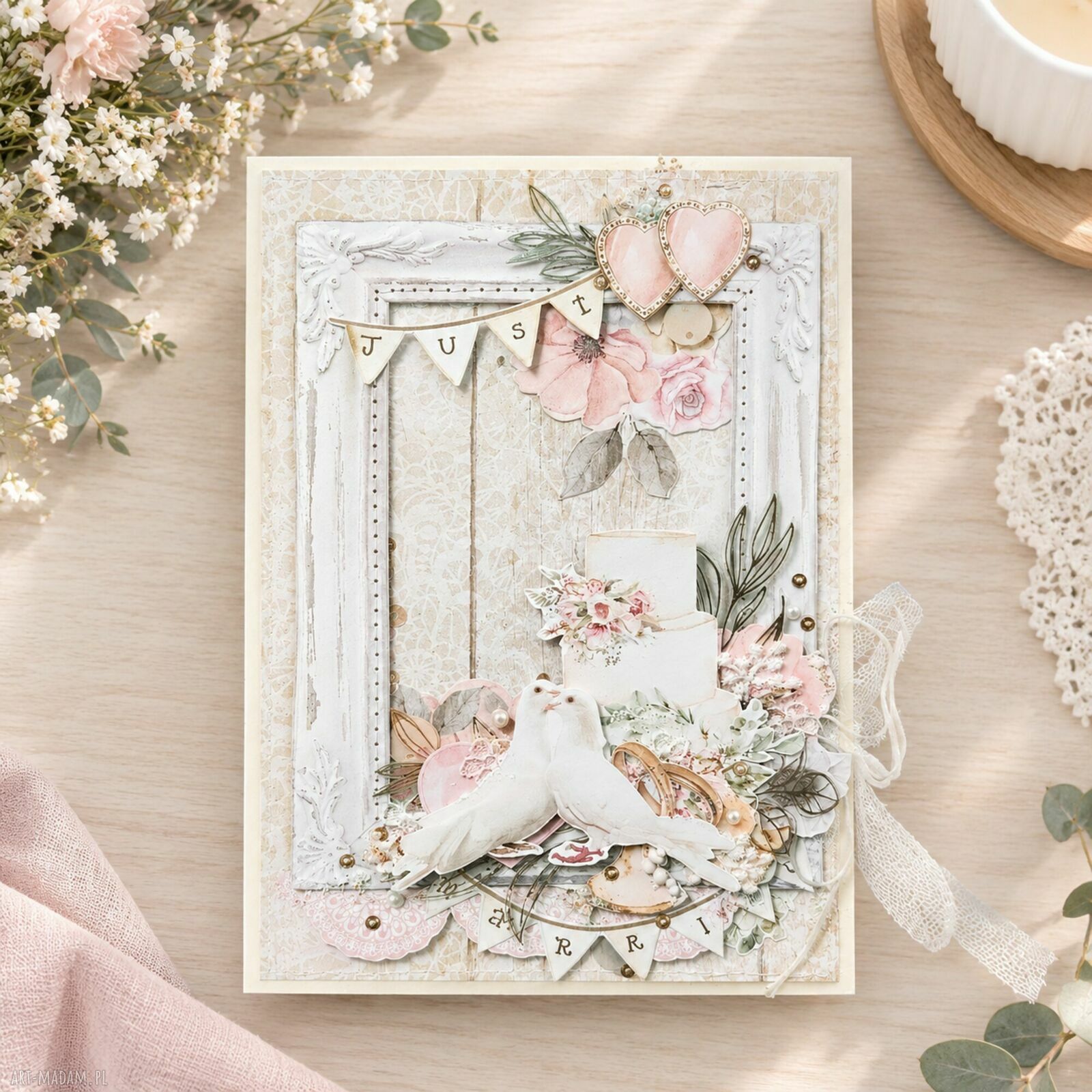 Kartka ślubna Just Married - elegancka pamiątka dla Młodej Pary