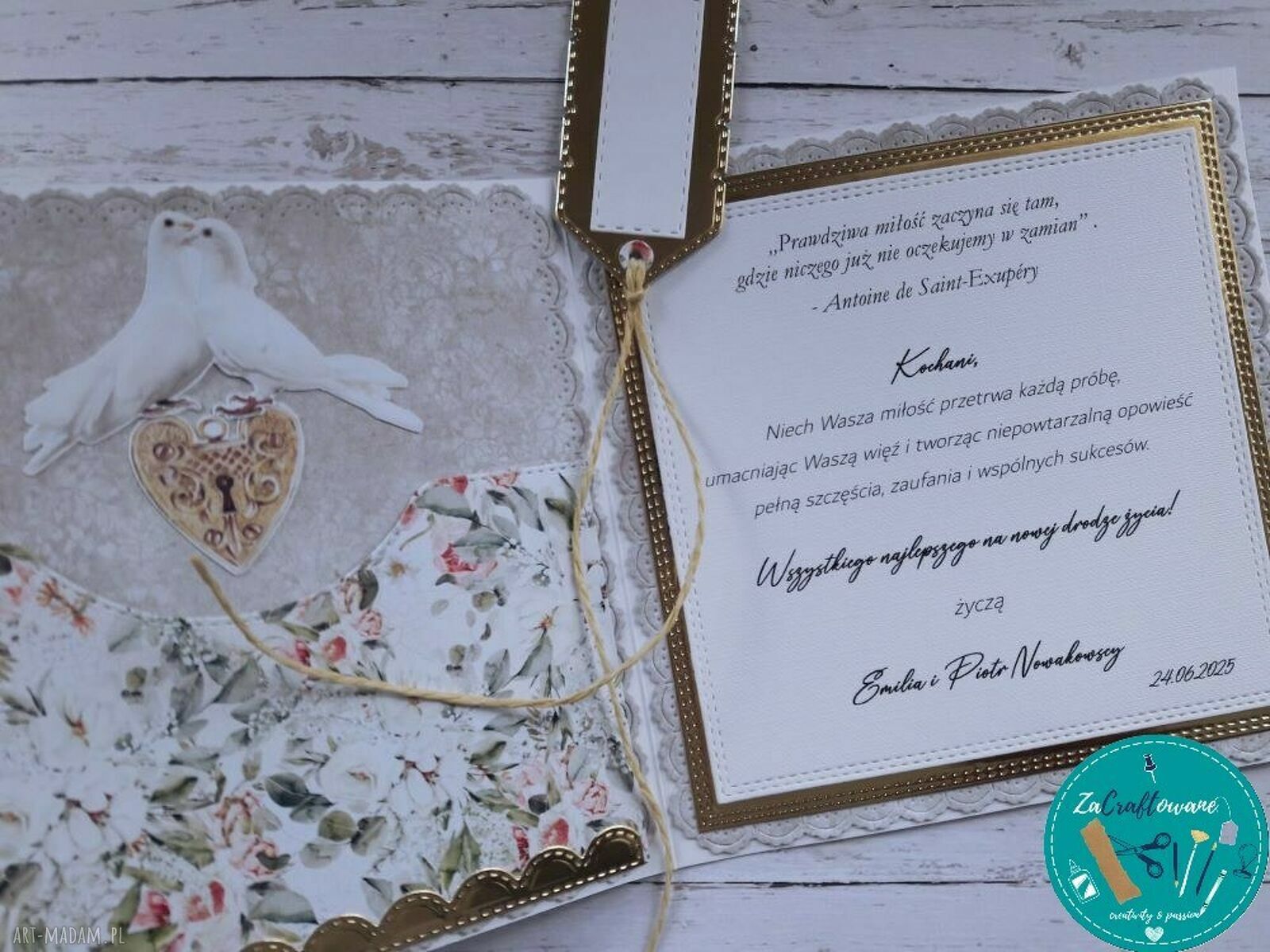 Kartka ślubna z tortem i obrączkami - personalizowana