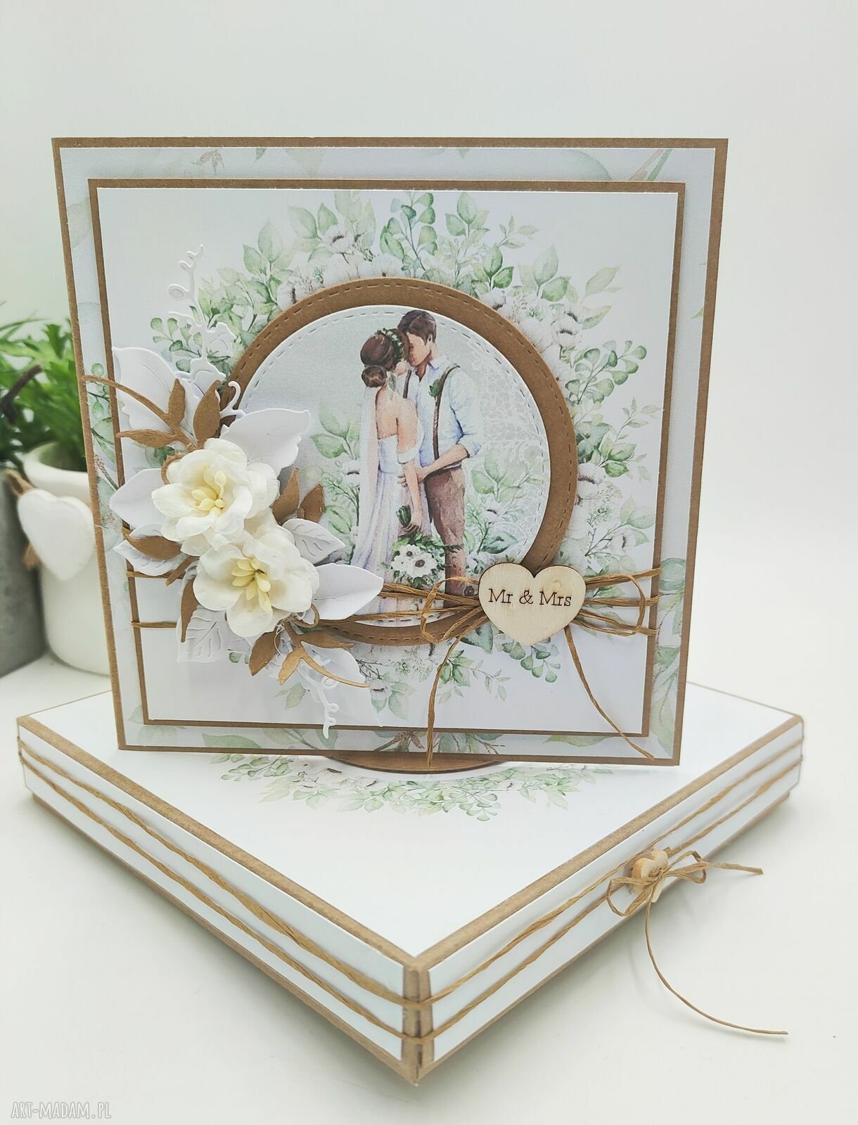 Kartka ślubna Mr&Mrs - ręcznie wykonana z pudełkiem