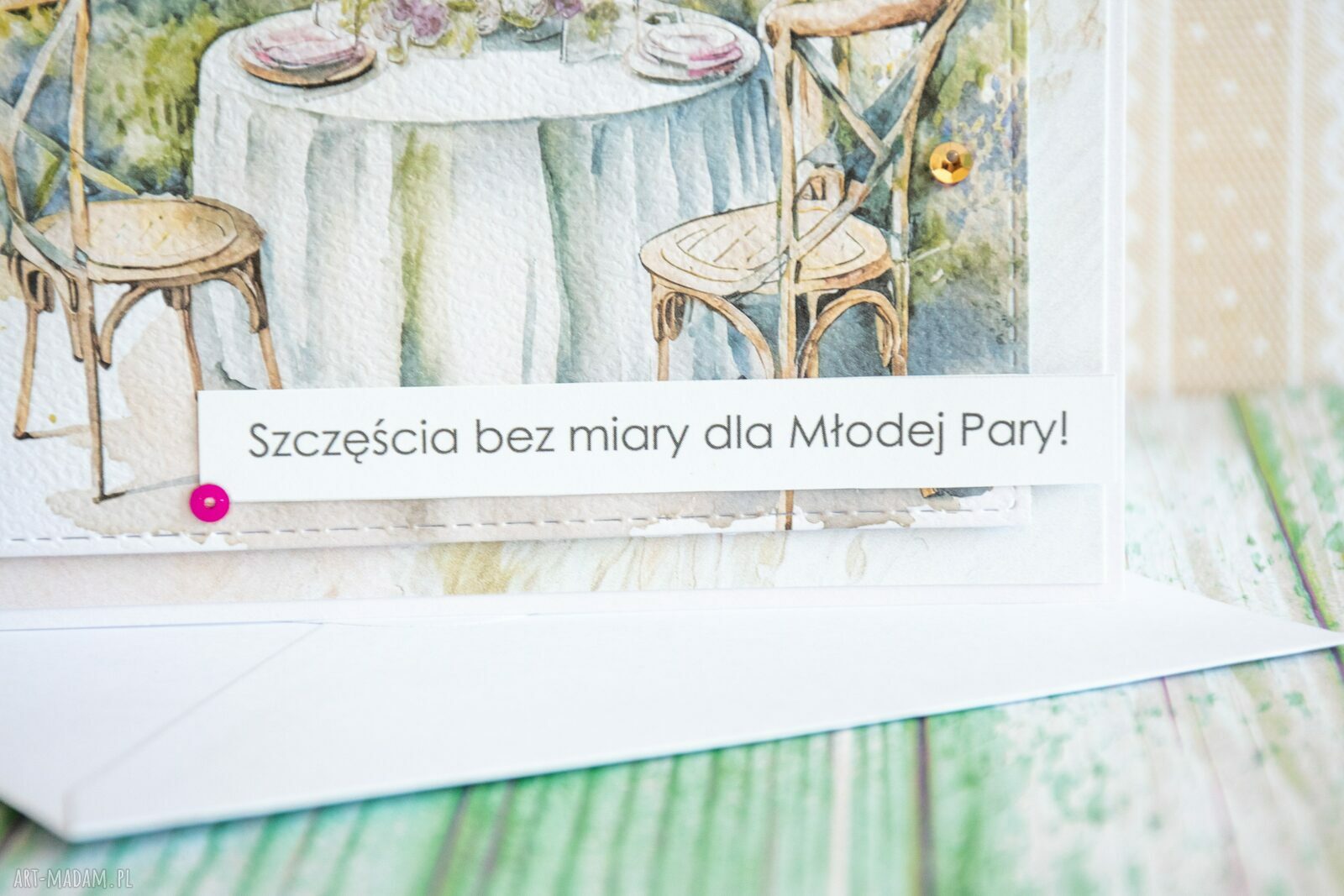 Kartka ślubna rustykalna „Szczęścia bez miary” dla młodej pary - ręcznie robiona z kopertą