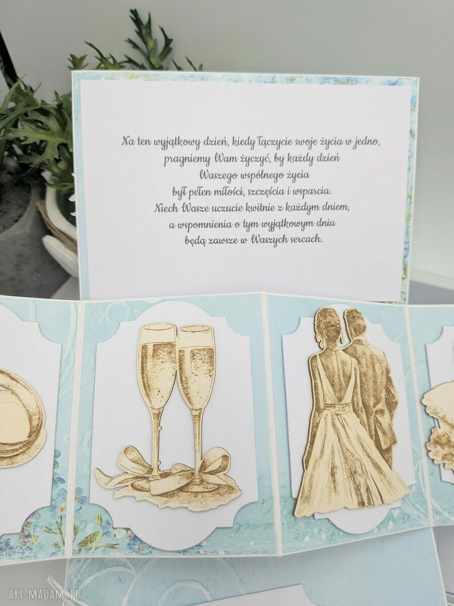 Ręcznie robiona kartka ślubna pop-up 15x15 cm w pudełku