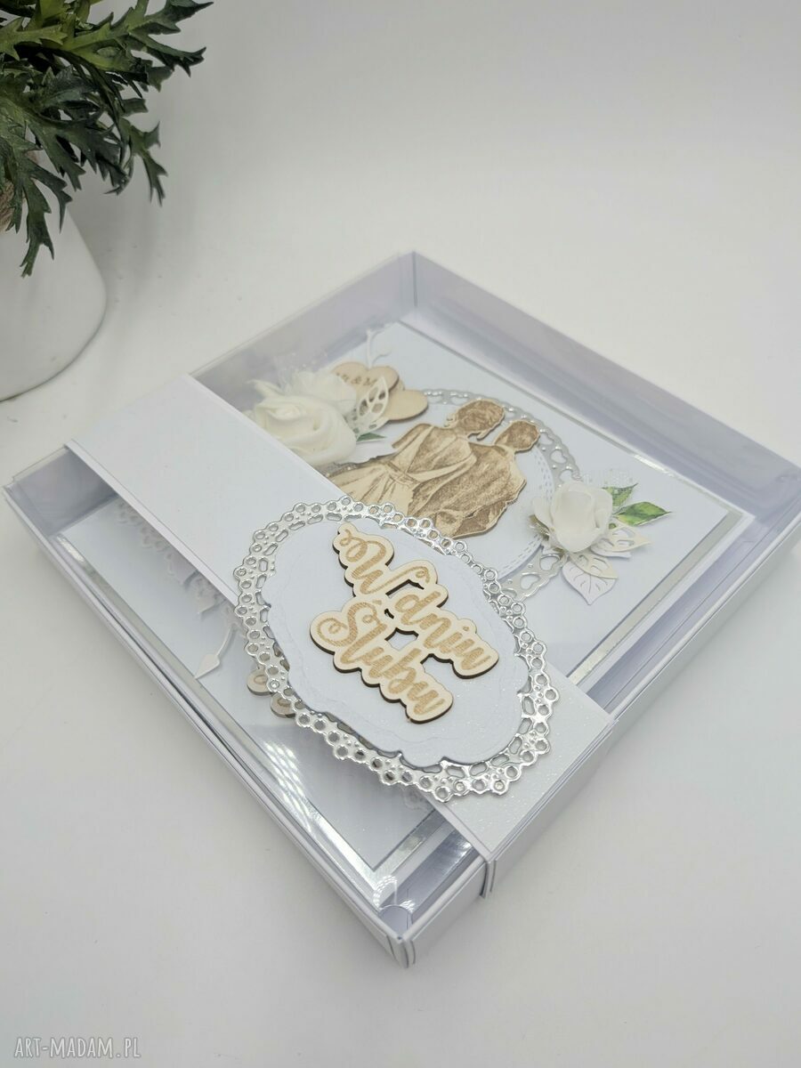 Kartka ślubna w pudełku - ręcznie robiona, elegancka