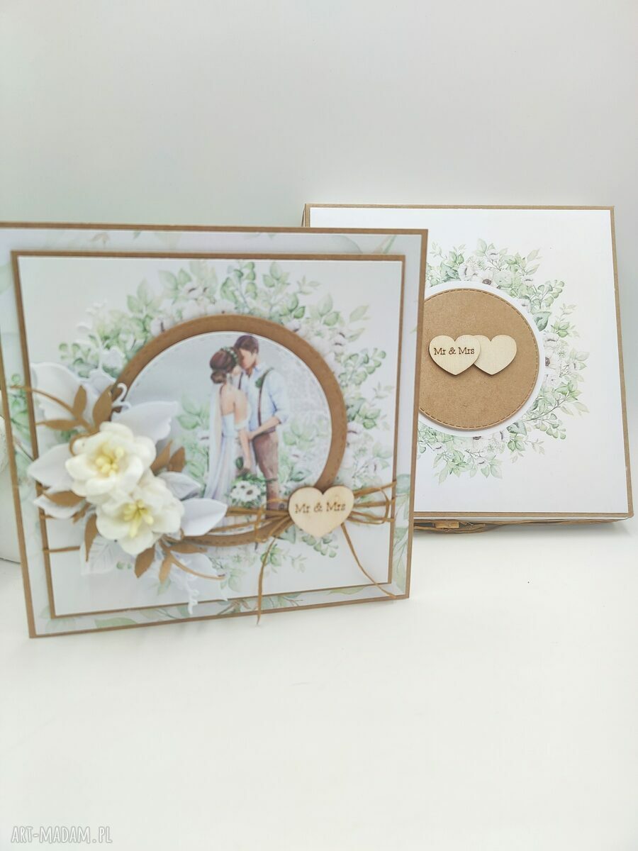 Kartka ślubna Mr&Mrs - ręcznie wykonana z pudełkiem