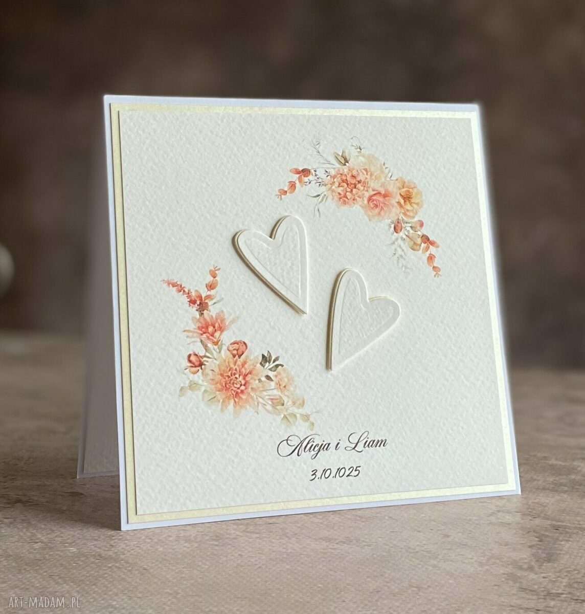 Kartka ślubna w pudełku WA 51C z kopertą na pieniądze - elegancki handmade