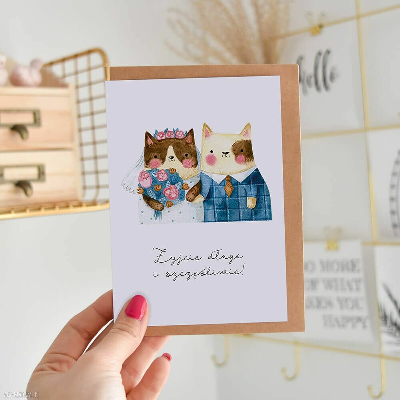 Kartka ślubna z kotami - Żyjcie długo i szczęśliwie