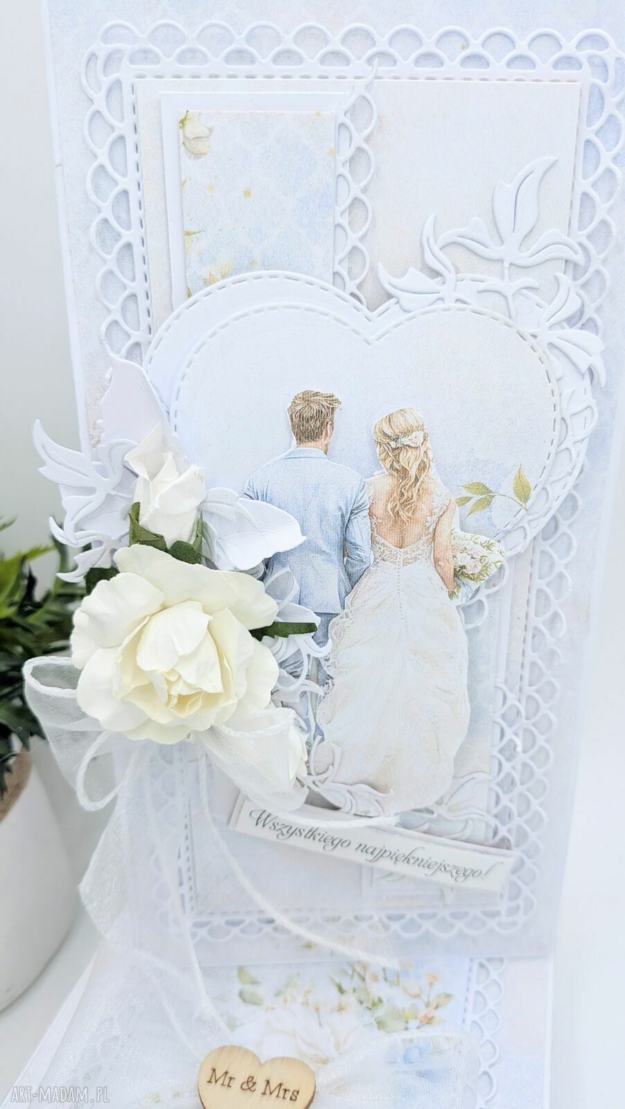 Kartka ślubna DL z pudełkiem i kieszonką na pieniądze Mr & Mrs