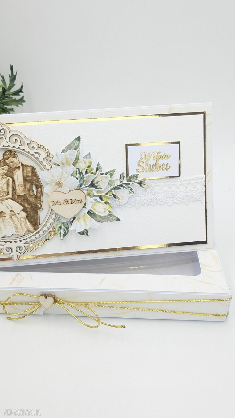Elegancka kartka ślubna DL z pudełkiem na pieniądze