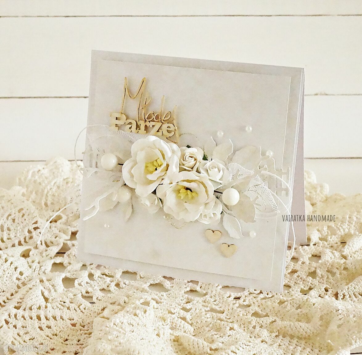 Kartka ślubna bieli pudełkiem 587 ślub wesele elegancka wykonana