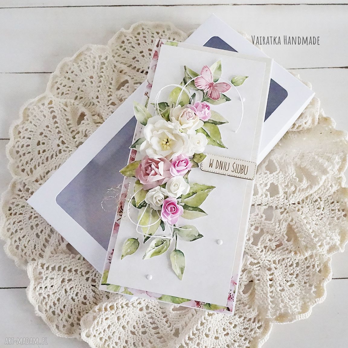 Kartka ślubna w pudełku elegancki prezent ze scrapbookingu