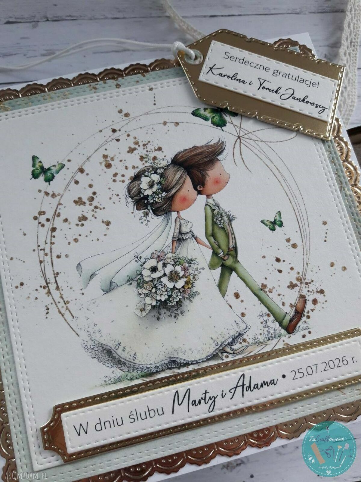 Personalizowana kartka ślubna z idącą parą młodą