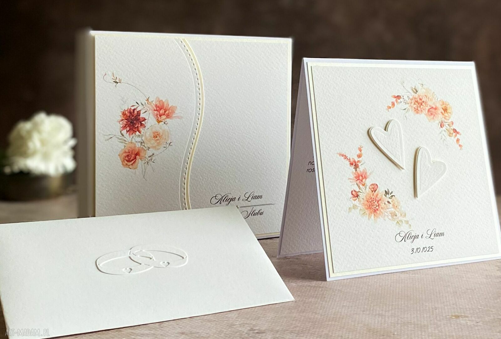 Kartka ślubna w pudełku WA 51C z kopertą na pieniądze - elegancki handmade