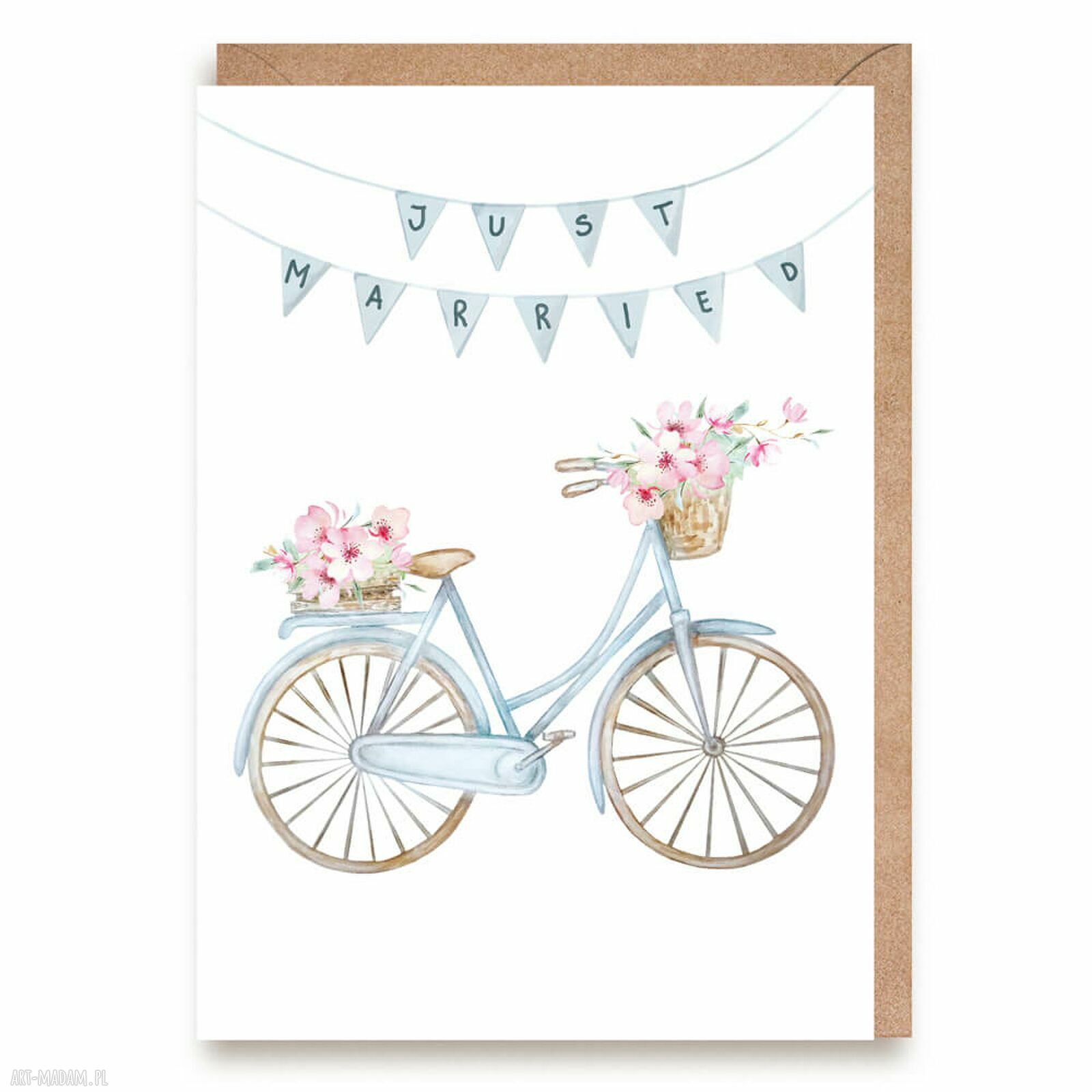 Kartka ślubna z rowerem „Just Married”