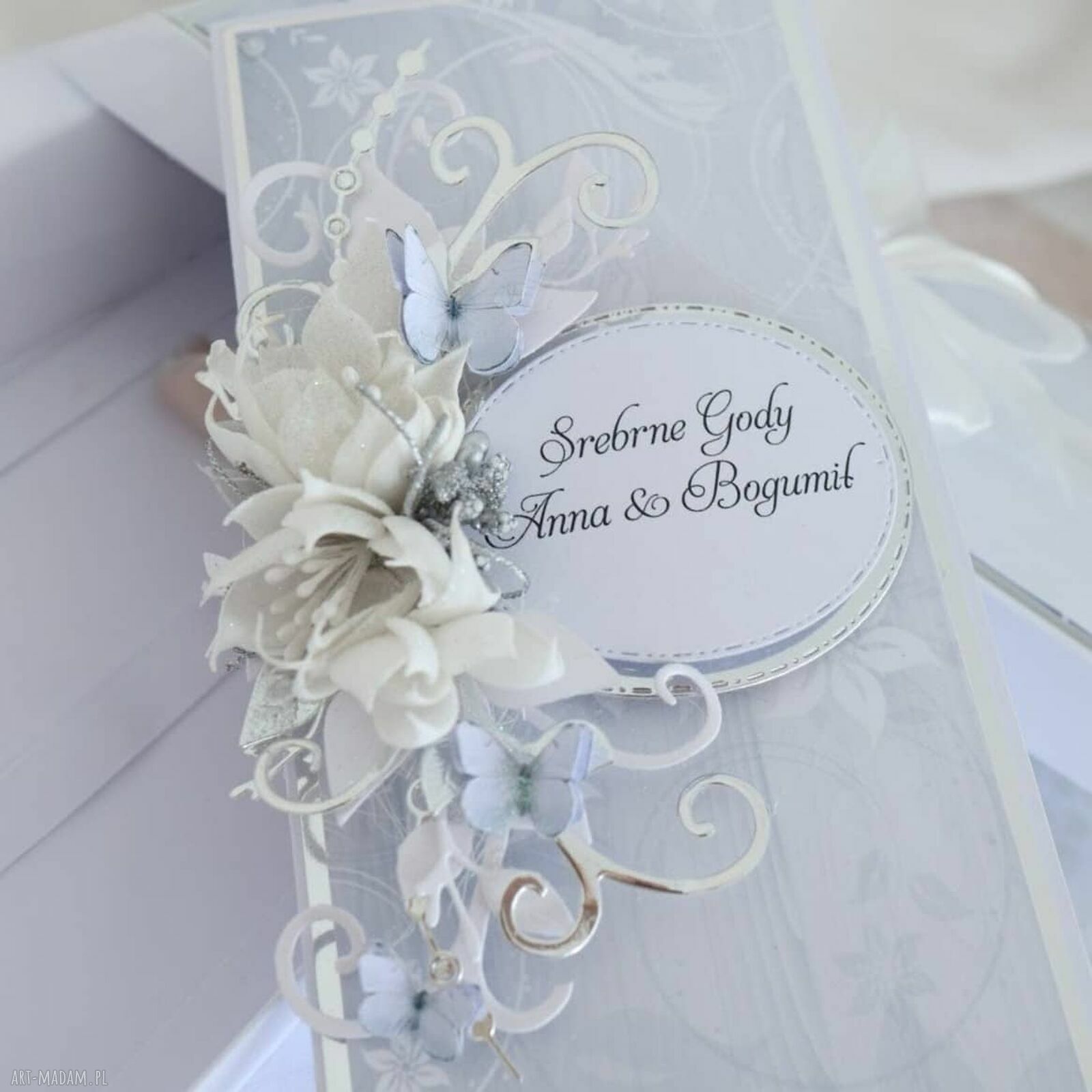 Kartka na Srebrne Gody w pudełku - personalizowana na 25 rocznicę ślubu
