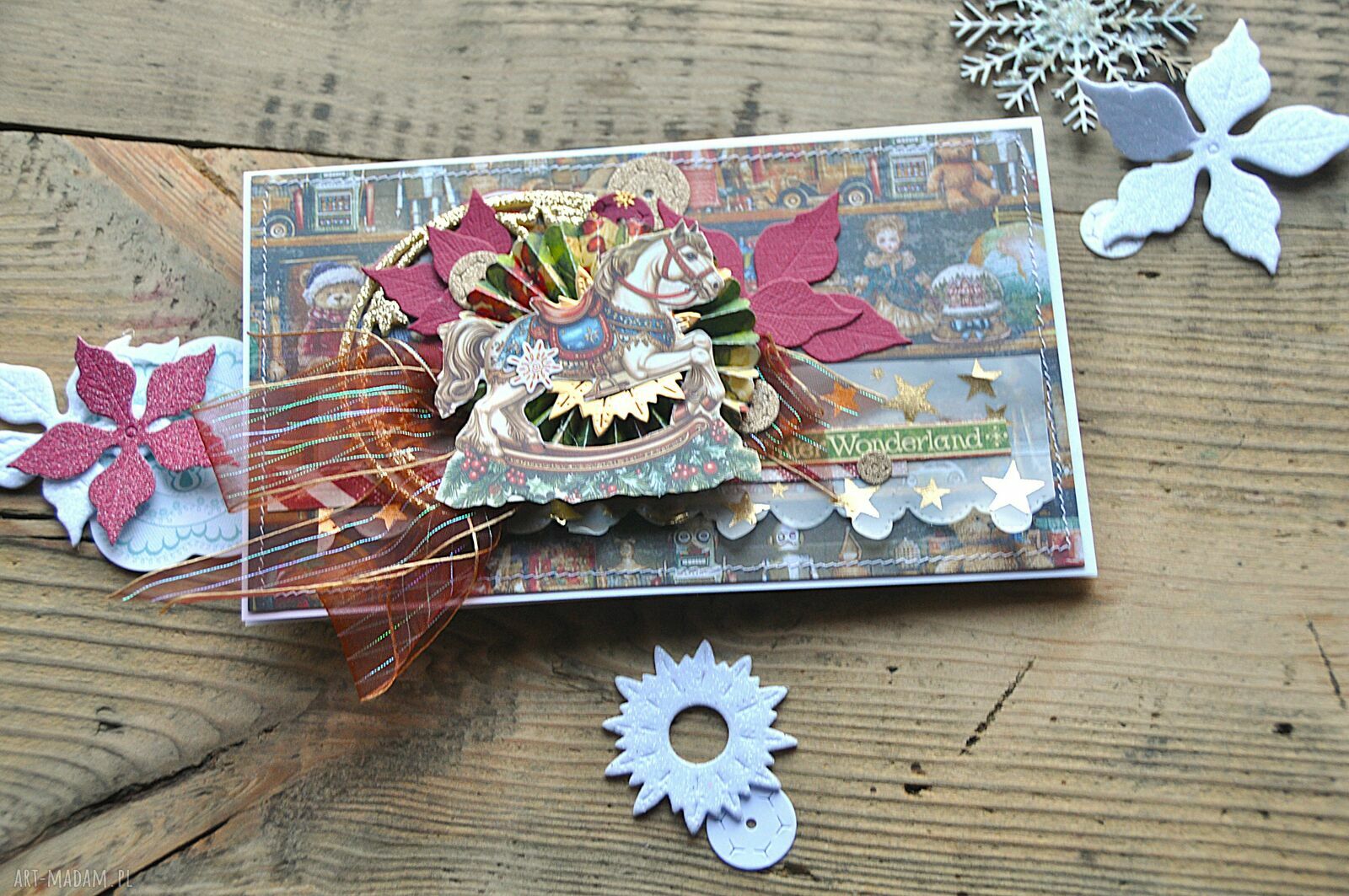 Kartka świąteczna Boże Narodzenie - ręcznie robiona w stylu scrapbookingu