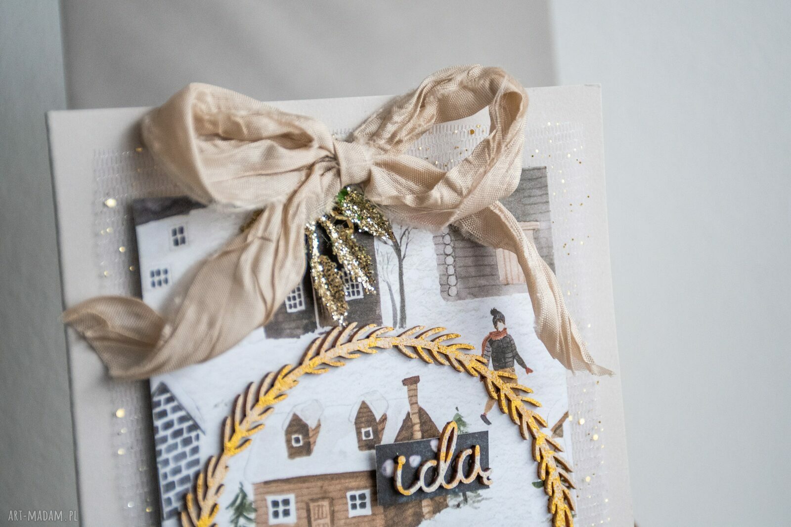 Kartka świąteczna „Idą święta” - boho scrapbooking handmade (12 x 17 cm)