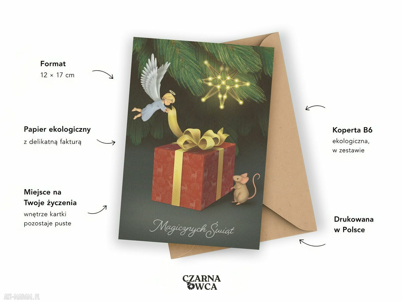Kartka świąteczna z aniołkiem - Magicznych Świąt