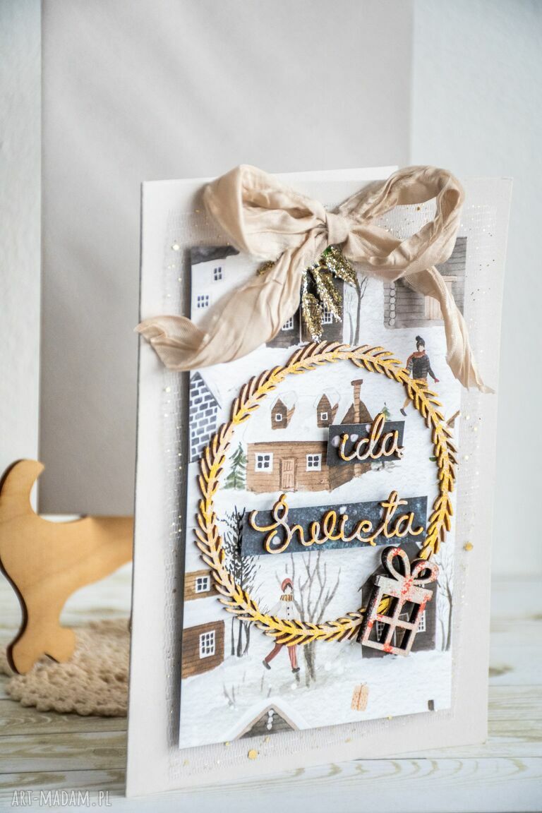 Kartka świąteczna „Idą święta” - boho scrapbooking handmade (12 x 17 cm)