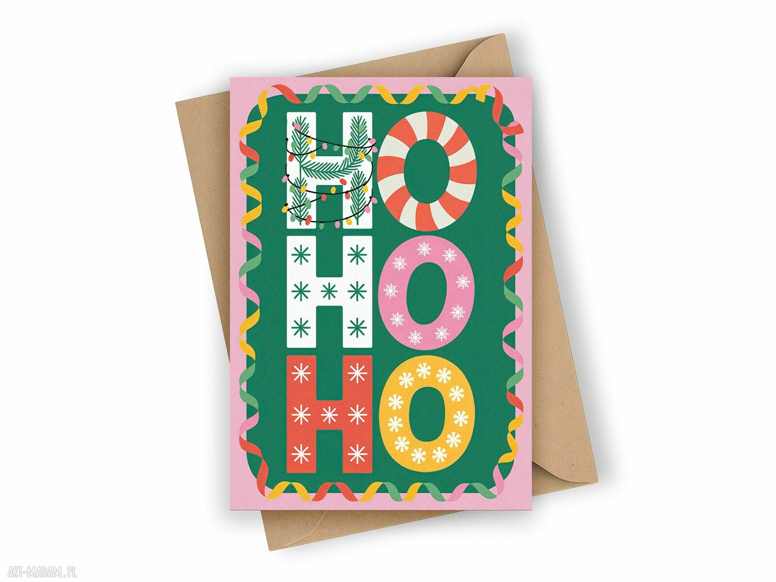 Kolorowa kartka świąteczna Ho Ho Ho