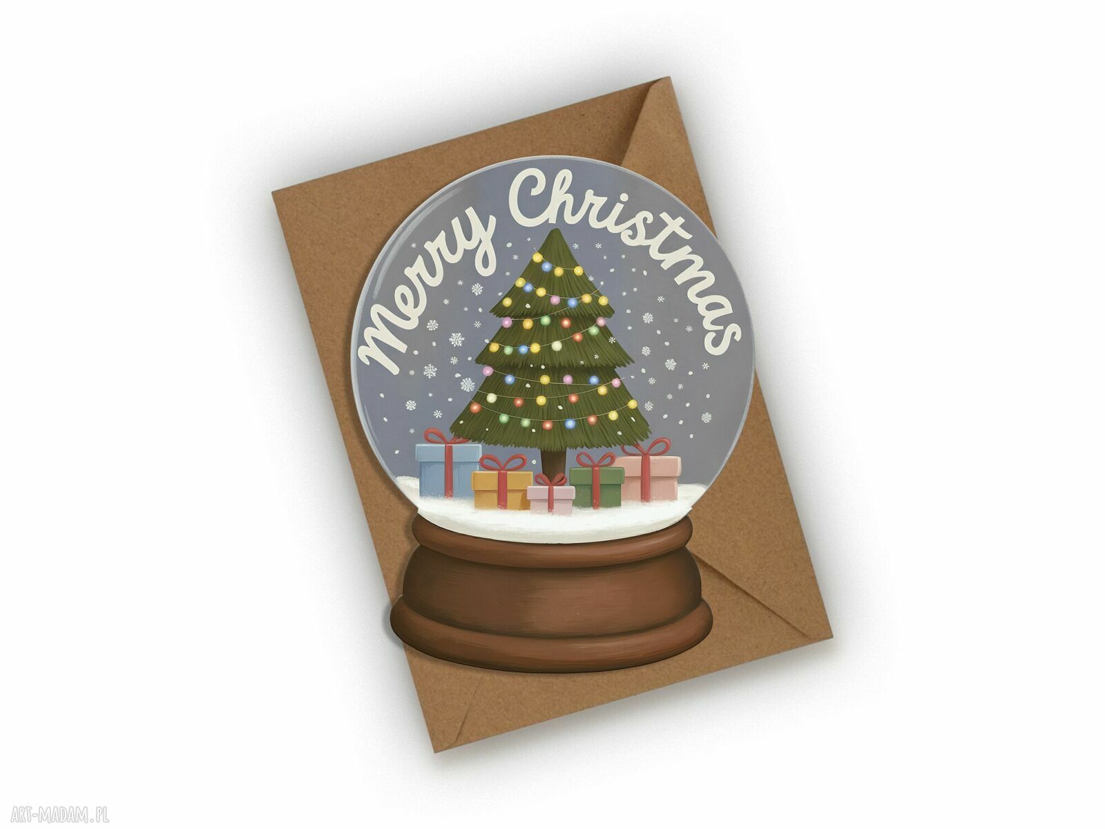 Kartka świąteczna na Boże Narodzenie: świąteczna kula Merry Christmas
