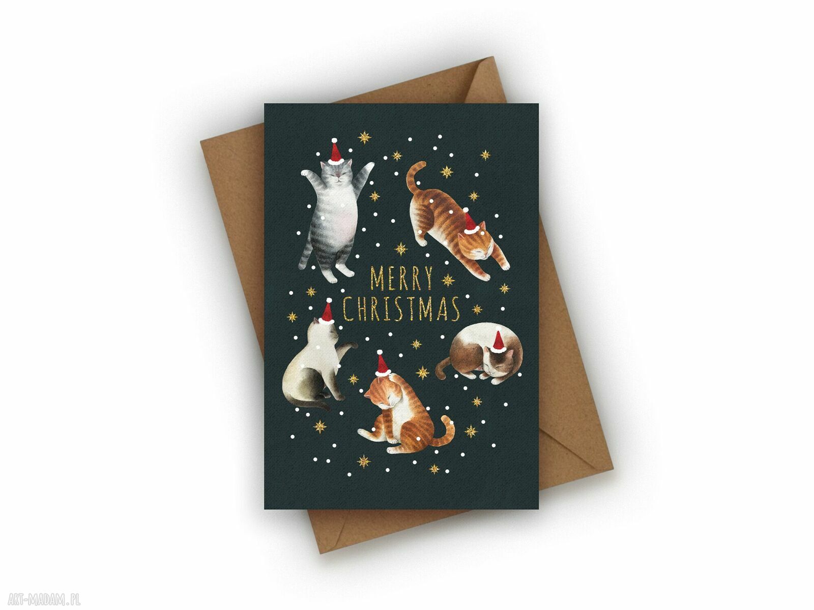 Kartka świąteczna Merry Christmas z kotem