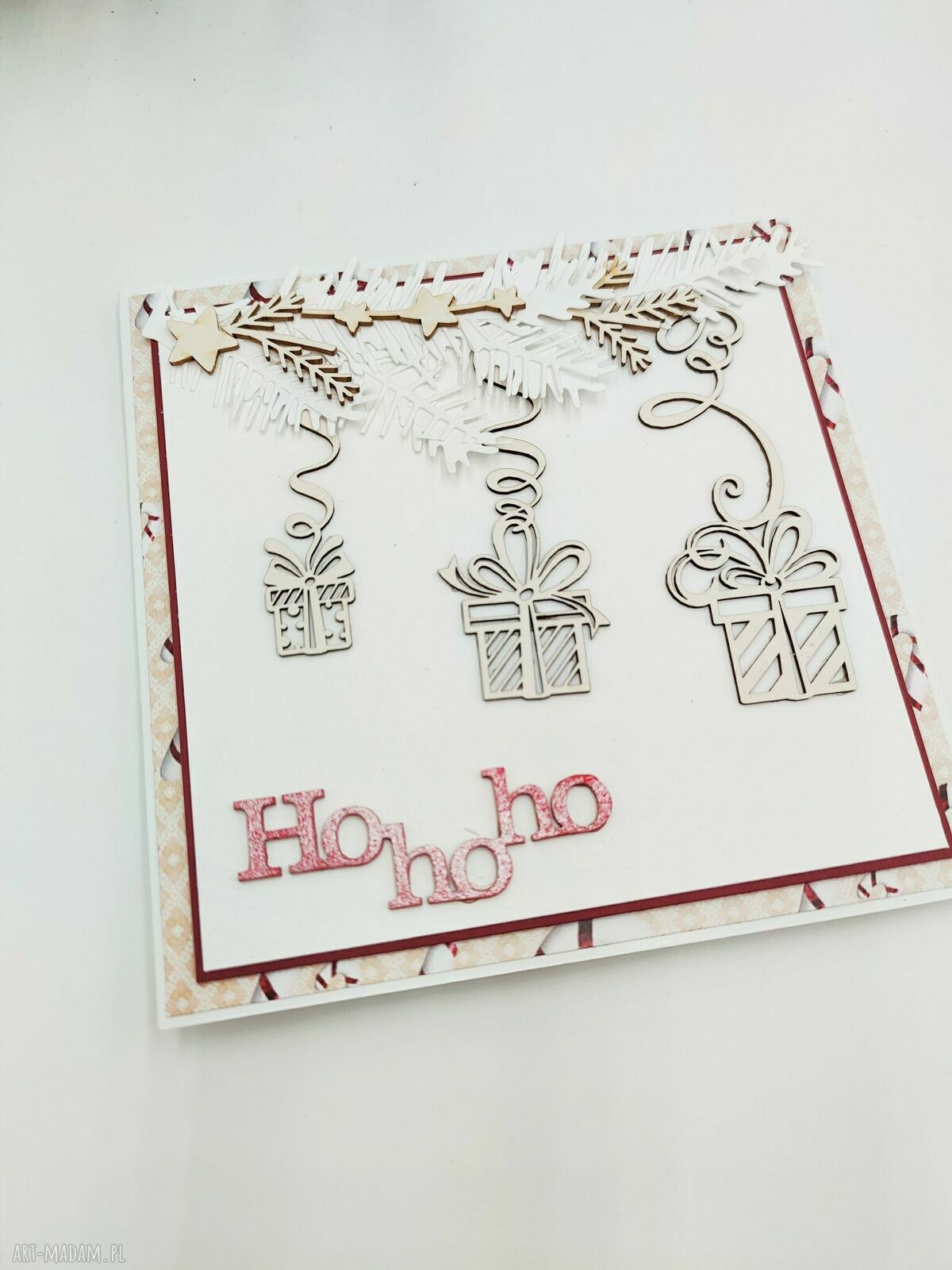 Kartka świąteczna „Ho ho ho” - handmade z prezentami i kopertą