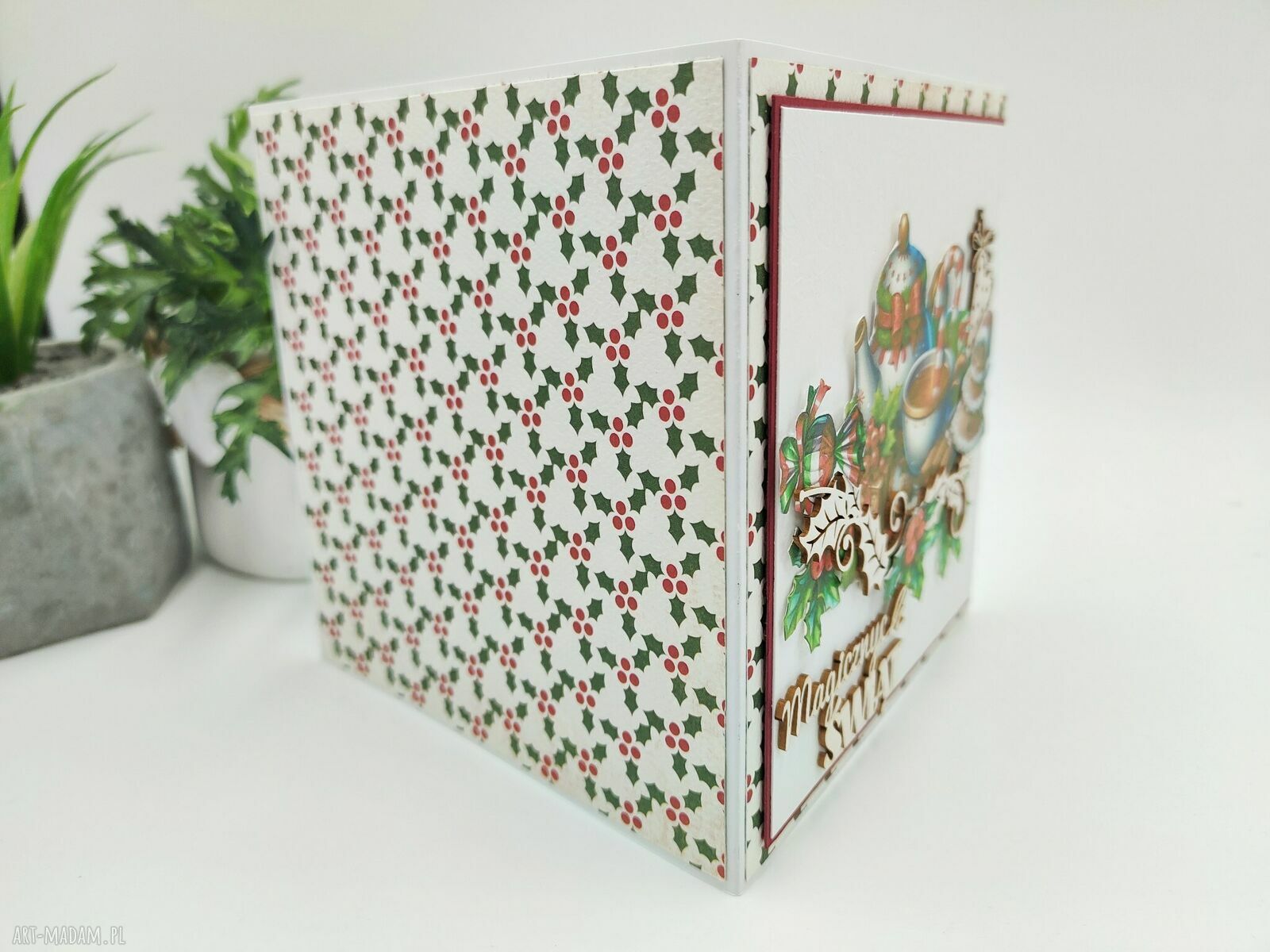 Kartka świąteczna handmade „Magicznych Świąt” - pierniczki, zimowa herbata i koperta
