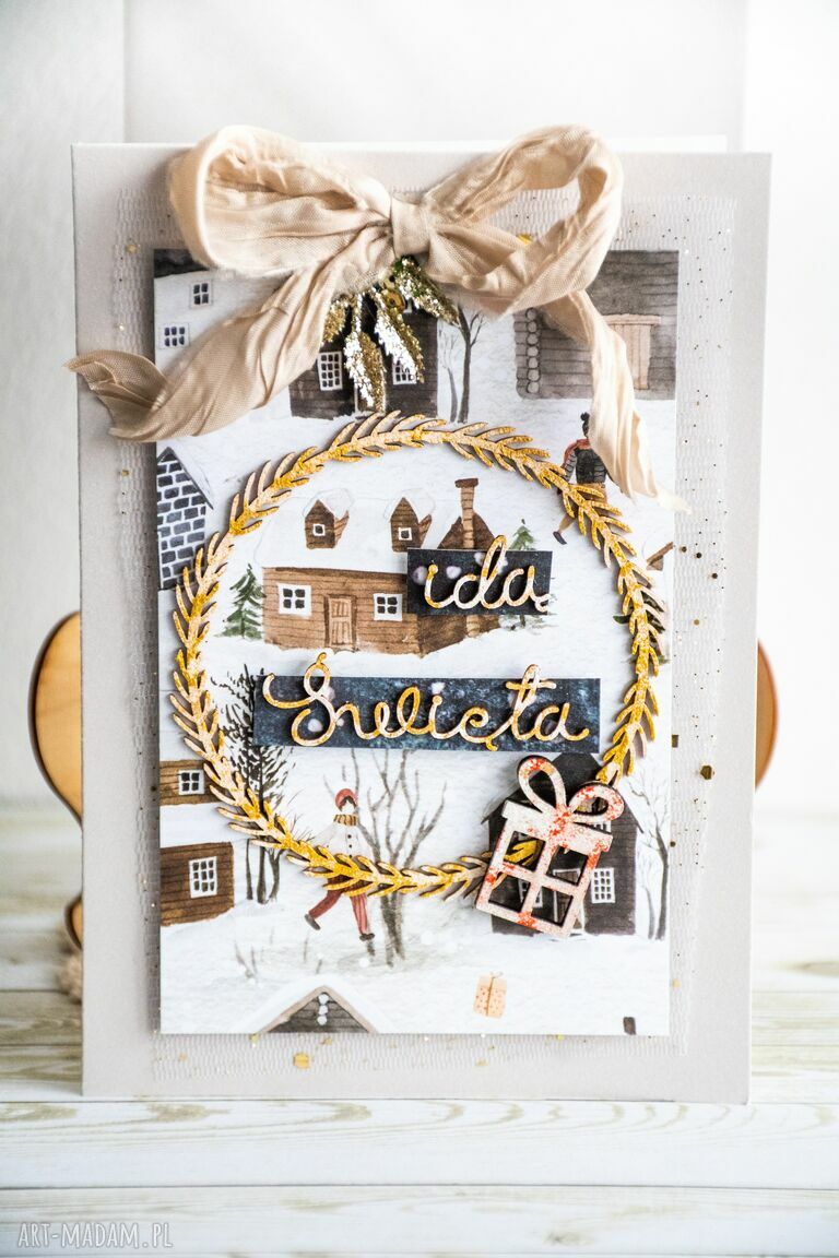 Kartka świąteczna „Idą święta” - boho scrapbooking handmade (12 x 17 cm)