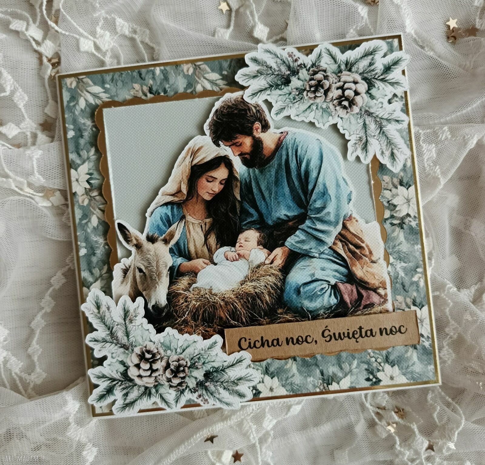 Kartka świąteczna „Święta Rodzina” - ręcznie robiona w stylu scrapbooking