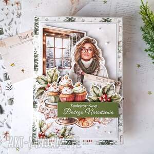 kartka świąteczna z zielonym napisem - białe scrapbooking
