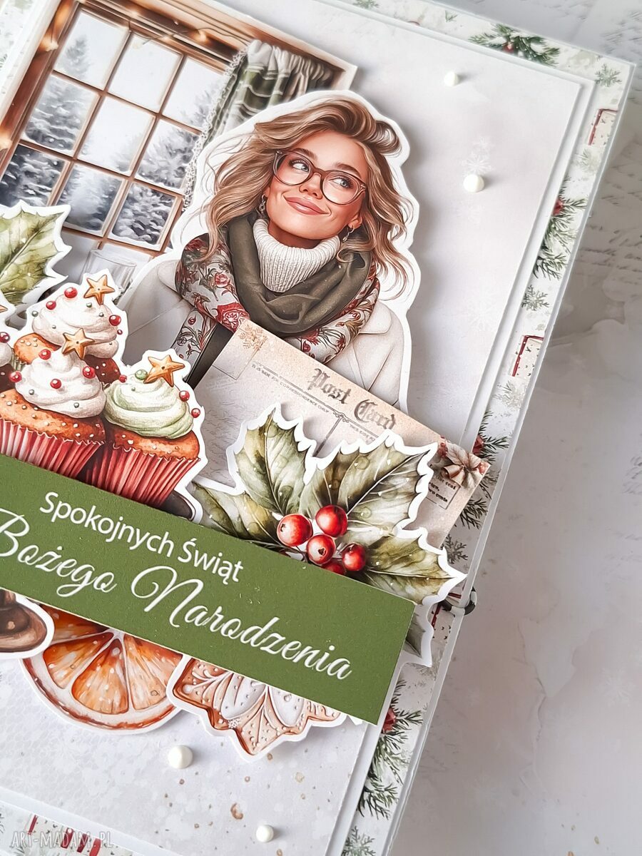 pomysł na świąteczny prezent: Kartka świąteczna z zielonym napisem hand made