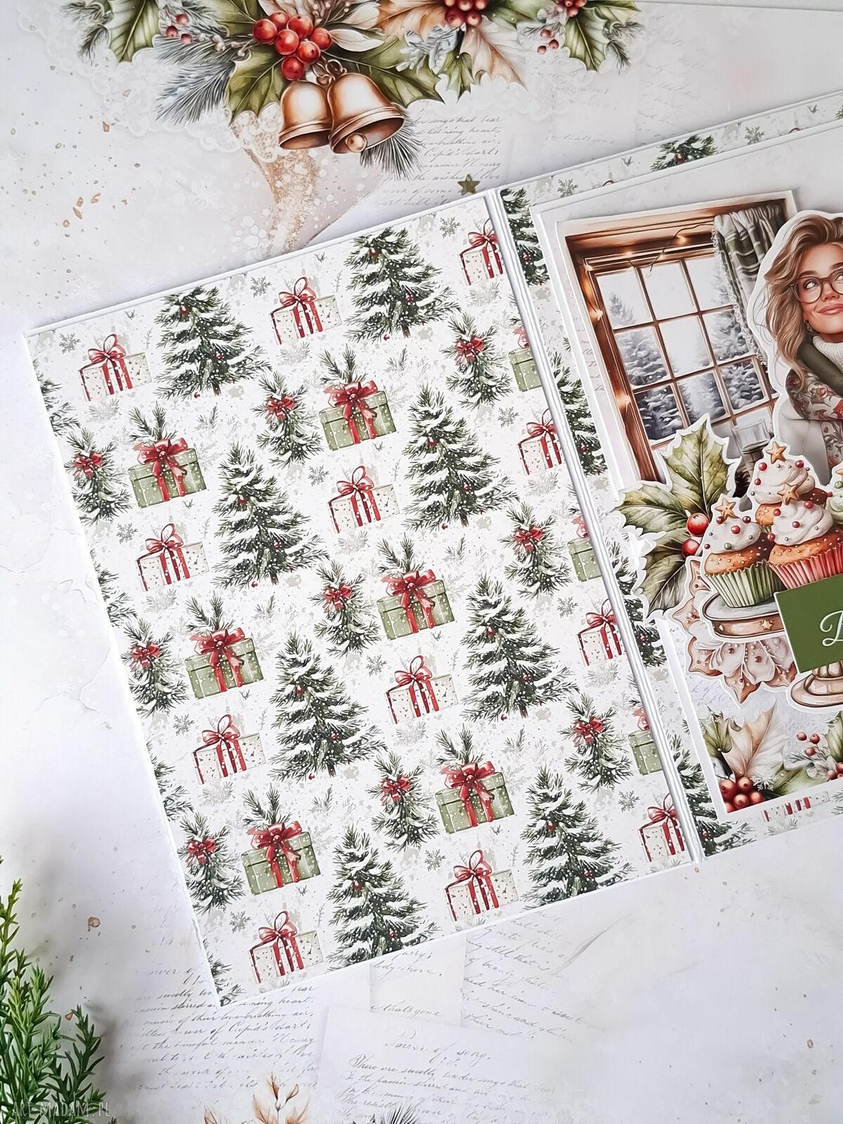 pomysł na świąteczny prezent: Kartka świąteczna z zielonym napisem hand made