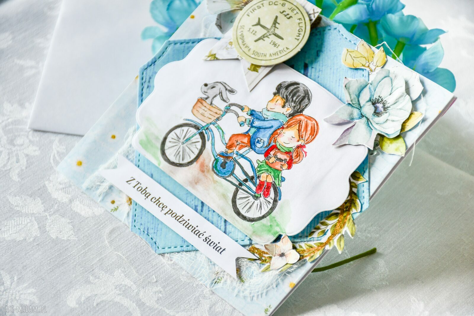 Kartka „Z Tobą chcę podziwiać świat” - ręcznie robiona scrapbooking 14x14