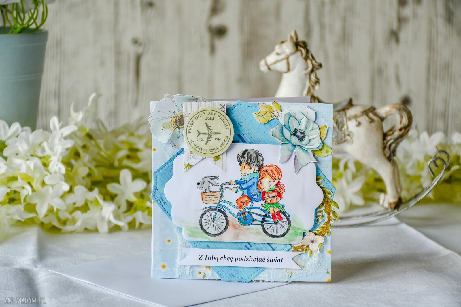 Kartka „Z Tobą chcę podziwiać świat” - ręcznie robiona scrapbooking 14x14