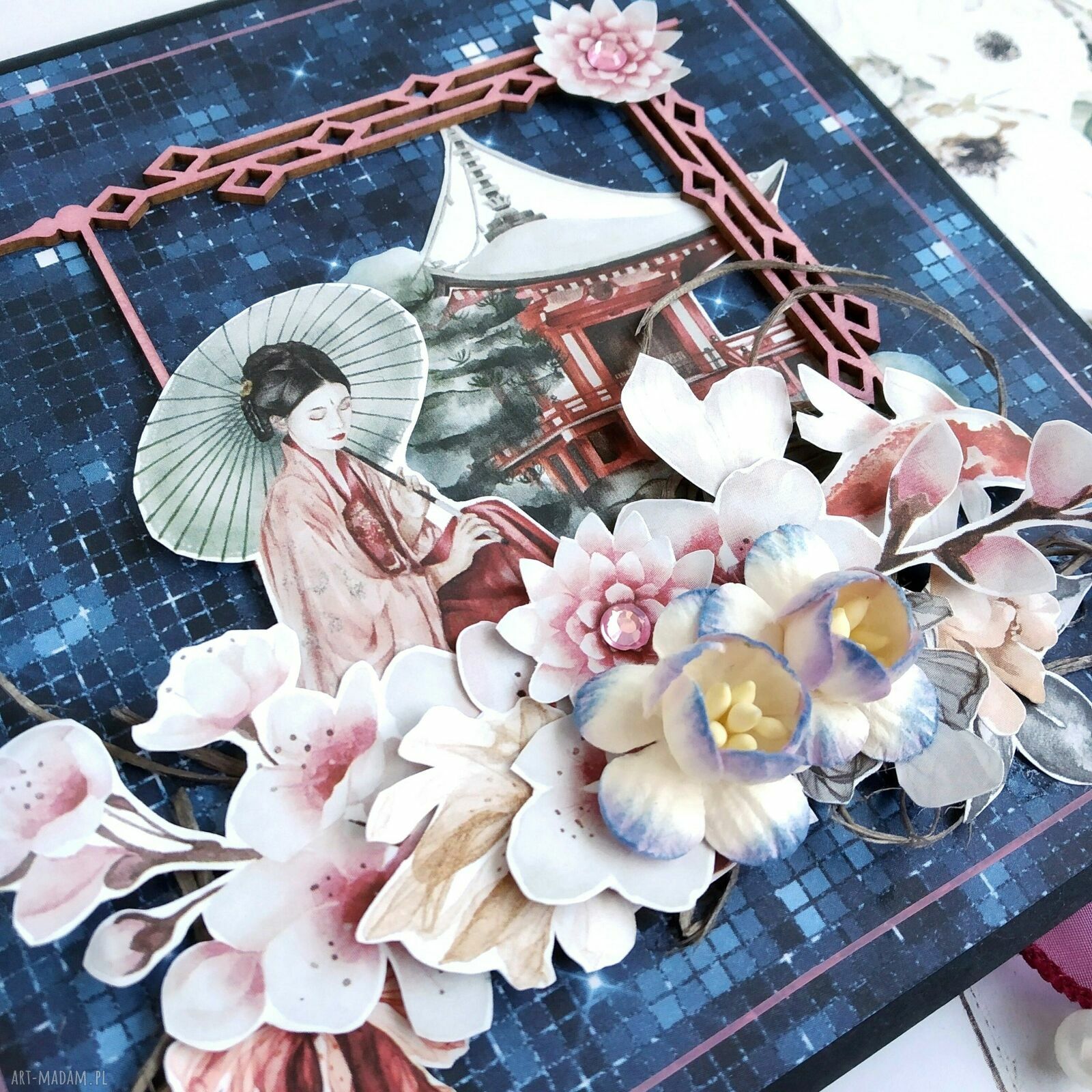 Kartka uniwersalna w stylu Japonii - Dzień Matki z motywem gejszy