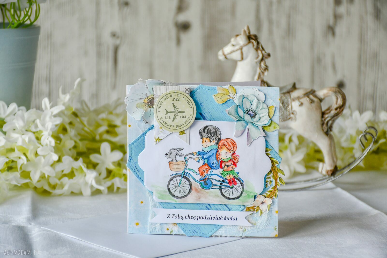 Kartka „Z Tobą chcę podziwiać świat” - ręcznie robiona scrapbooking 14x14