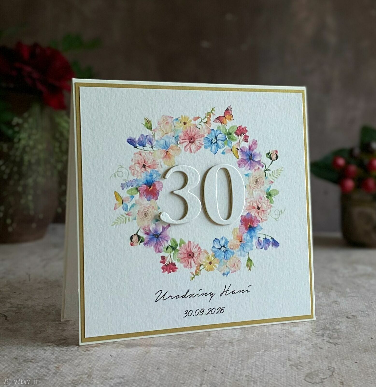 Personalizowana kartka urodzinowa na 30 urodziny z kopertą prezentową BE HAPPY